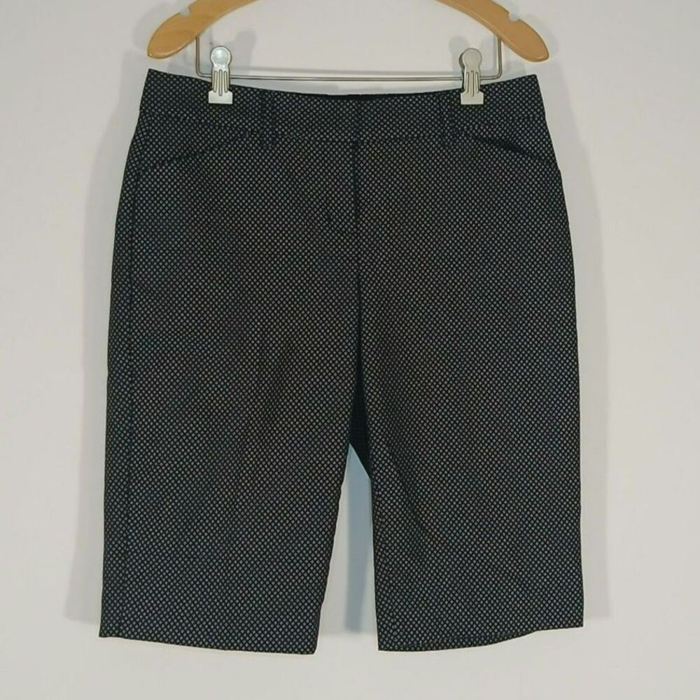 Express Editor Bermuda Shorts Sz 2 Black White Licorice Print Y2K 2007 Preppy